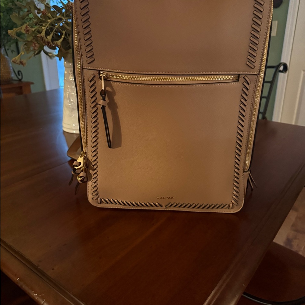 Calpak Caramel Backpack with Stitch Accents